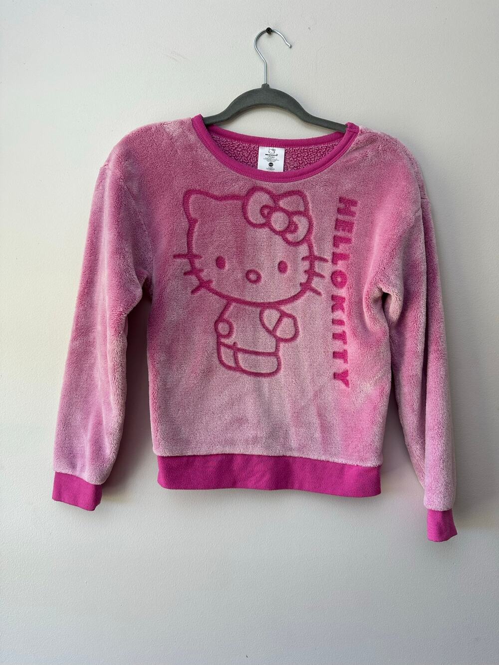Hello Kitty Girls Pink Fleece Pullover Sweatshirt Size L 10-12 Sanrio